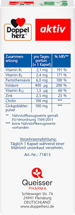 Nahrungsergänzung Ginko, B-Vitamine und Cholin Kapseln Doppelherz