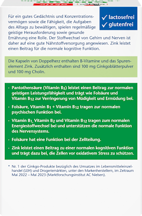 Nahrungsergänzung Ginko, B-Vitamine und Cholin Kapseln Doppelherz