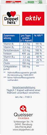 Nahrungsergänzung Ginko, B-Vitamine und Cholin Kapseln Doppelherz