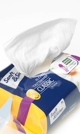 Feuchtes Toilettenpapier Classic Kamille Doppelpack (2x70 Stück) Sanft&Sicher