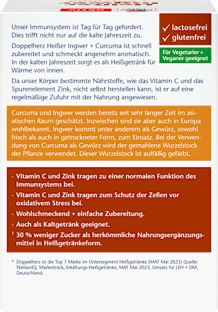Heißer Ingwer + Kurkuma Heißgetränk (10 Stück), vegan Doppelherz