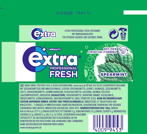 Kaugummi, Extra Professional Fresh, Spearmint, zuckerfrei EXTRA