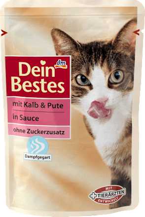Nassfutter für Katzen mit Kalb & Pute, in Sauce Dein Bestes