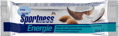 Energie-Riegel, Kokos-Mandel-Geschmack mit Magnesium, mit Zartbitterschokolade überzogen Sportness