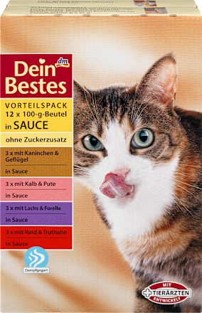 Nassfutter für Katzen, Vorteilspack Beutel in Sauce, 12 x 100g Dein Bestes