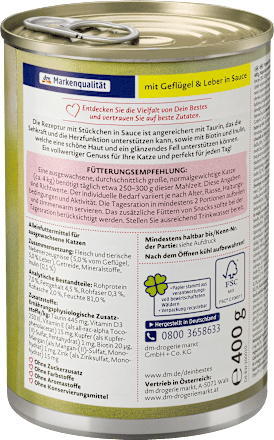 Nassfutter für Katzen mit Geflügel & Leber, in Sauce Dein Bestes