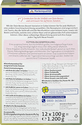 Nassfutter für Katzen, Vorteilspack Beutel in Geleé, 12 x 100g Dein Bestes