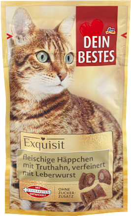 Katzenleckerli fleischige Häppchen mit Truthahn & Leberwurst, Exquisit Dein Bestes