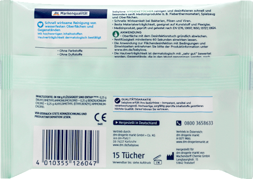 Hygienetücher desinfizierend parfümfrei 15 Tücher babylove
