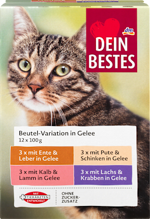 Nassfutter für Katzen, Vorteilspack Beutel in Geleé, 12 x 100g Dein Bestes