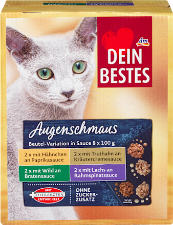 Храна за котки в сос с пилешко, пуешко, говеждо месо и риба (8x100g) DEIN BESTES