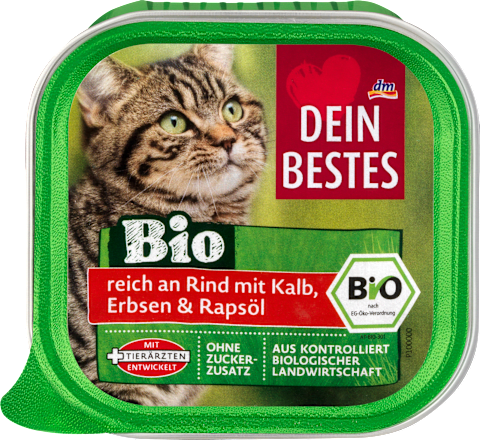 Bio, Nassfutter für Katzen, reich an Rind mit Kalb, Erbsen und Rapsöl Dein Bestes