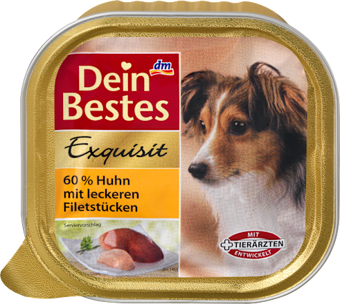 Exquisit Nassfutter für Hunde, 60 % Huhn mit leckeren Filetstückchen Dein Bestes