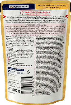 Augenschmaus, Nassfutter für Katzen, zarte Stücke mit Hähnchen an Paprika-Sauce Dein Bestes