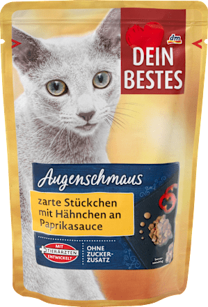 Augenschmaus, Nassfutter für Katzen, zarte Stücke mit Hähnchen an Paprika-Sauce Dein Bestes