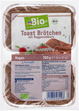 Brötchen, Toast Brötchen mit Roggen-Vollkorn dmBio