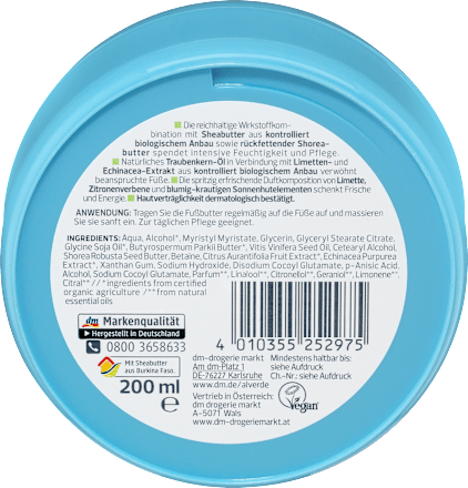 Fuß-Butter Limette Echinacea alverde NATURKOSMETIK