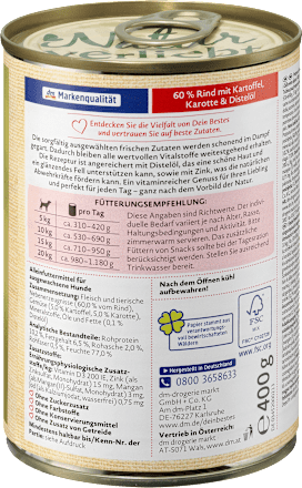 Karma mokra dla psa 60% wołowiny z ziemniakiem, marchewką i olejem z ostu, Naturverliebt  Dein Bestes