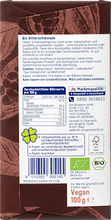 Schokolade, feine Bitter, 70% Kakao dmBio