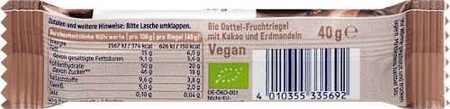 Nuss-Frucht-Riegel, Superfood Kakao-Nibs & Erdmandel dmBio