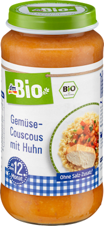 Kindermenü Gemüse-Couscous mit Huhn, ab dem 12. Monat dmBio