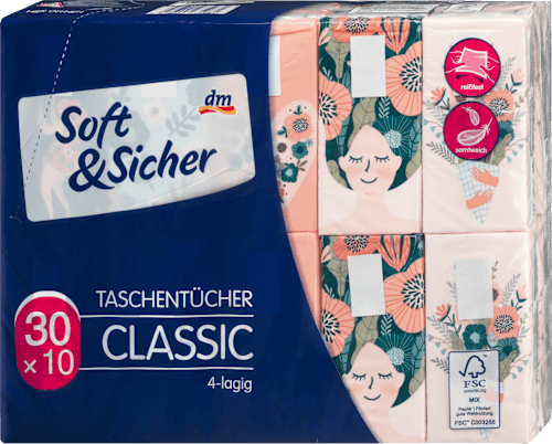 Chusteczki higieniczne Classic, 4-warstwowe, 30x10 szt. Soft&Sicher