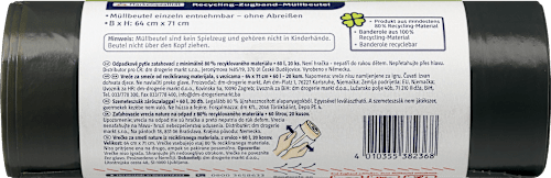 nature Müllbeutel 60L mit Zugband 80% Recyling-Material Profissimo