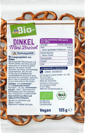 Snack, Mini Brezeln, Dinkel, salzfrei dmBio