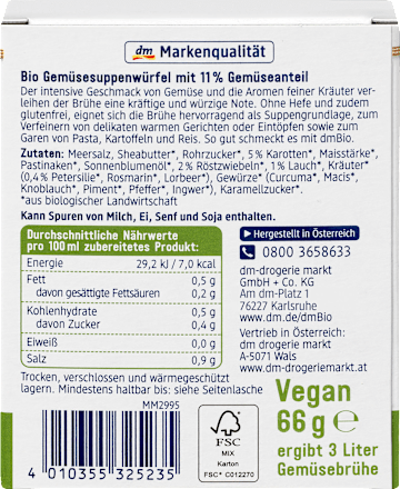 Gemüse-Brühwürfel, hefefrei dmBio
