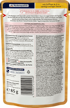 Karma mokra dla kotów, z drobiem i jajkiem, w sosie Dein Bestes