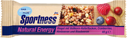 Energie-Riegel Natural Energy mit Vollkorn-Haferflocken, Cranberries, Himbeeren & Blaubeeren Sportness