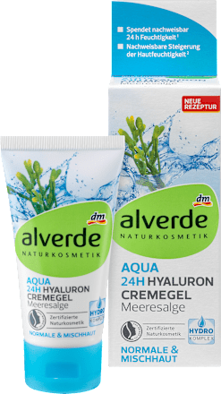 Tagescreme Aqua 24h Hyaluron Hydro Cremegel Meeresalge alverde NATURKOSMETIK