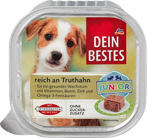 Nassfutter für Hunde Junior reich an Truthahn Dein Bestes
