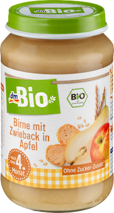 Frucht & Getreide Birne mit Zwieback in Apfel, nach dem 4. Monat dmBio