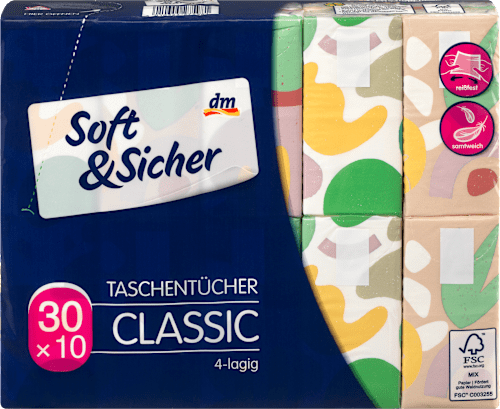 Chusteczki higieniczne Classic, 4-warstwowe, 30x10 szt. Soft&Sicher