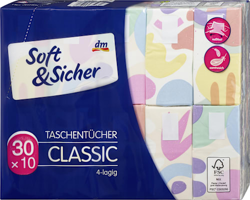 Chusteczki higieniczne Classic, 4-warstwowe, 30x10 szt. Soft&Sicher