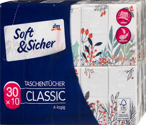 Chusteczki higieniczne Classic, 4-warstwowe, 30x10 szt. Soft&Sicher