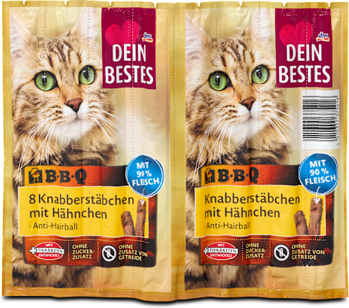 Jutalomfalat-rudacskák macskáknak, BBQ-ízesítésű, csirkével Dein Bestes