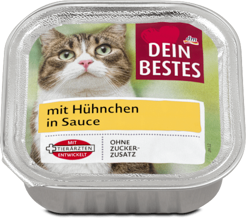 Krmivo pre mačky v miske s kuracím mäsom v omáčke  Dein Bestes