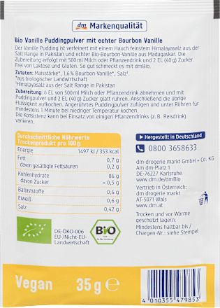Pudding-Pulver, Vanille, Vanillepudding (3x35g) dmBio