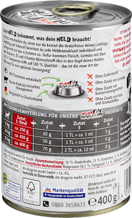 Hundefutter Heldenmahlzeit 100 % Rind Dein Bestes