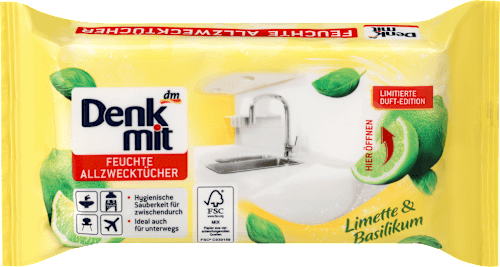 Feuchte Allzwecktücher Limette & Basilikum Denkmit