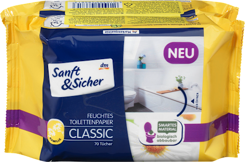 Feuchtes Toilettenpapier Classic Kamille Doppelpack (2x70 Stück) Sanft&Sicher