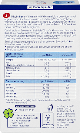 Eisen + Vitamin C + B-Vitamine, Tabletten 40 St. Mivolis
