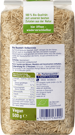 Reis, Basmati-Reis Vollkorn, Naturland dmBio