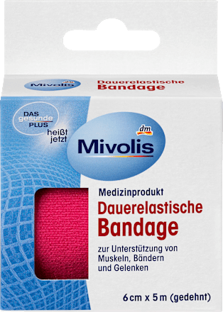 Dauerelastische Bandage, 6 cm x 5 m (gedehnt), 1 Rolle Mivolis