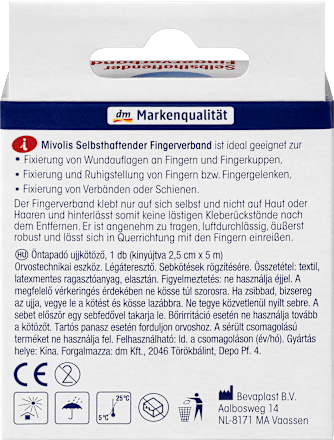 Selbsthaftender Fingerverband, 2,5 cm x 5 m (gedehnt), 1 Rolle Mivolis