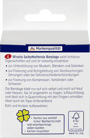 Selbsthaftende Bandage, 6 cm x 5 m (gedehnt), 1 Rolle Mivolis
