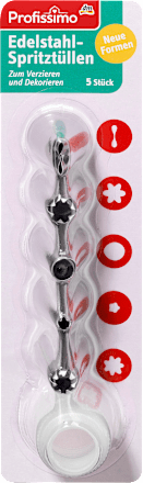 Edelstahl-Spritztüllen-Set, 5 Stück + Adapter Profissimo