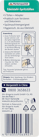 Edelstahl-Spritztüllen-Set, 5 Stück + Adapter Profissimo